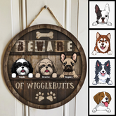 Beware Of Wigglebutts, Wooden Background, Personalized Dog Breed Door Sign, Gift For Dog Lovers