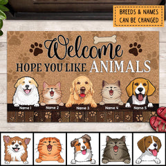 Welcome, Hope You Like Animals, Pet Paw With Brown Background, Personalized Pet Lovers Doormat
