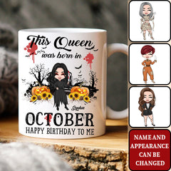 October Birthday Mug, Custom Birthday Mug, Queens are Born In October, October Birthday Mug For Woman, October Birthday Gifts, Halloween Mug