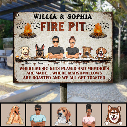 Fire Pit, Music Notes, Couple & Dogs, Personalized Dog Breeds Metal Sign, Gifts For Dog Lovers, Outdoor Decor