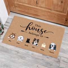 "This House Belongs to" cat and dog personalized doormat