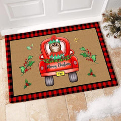 Meowy Christmas On The Car Personalized Cat Doormat DM-NB292