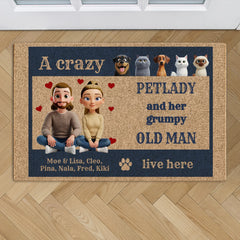 The pet lady and her hubby - Personalized Doormat