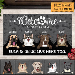 Welcome To Our House The Humans Live Here Too, Dark Doormat, Personalized Dog & Cat Doormat, Gifts For Pet Lovers