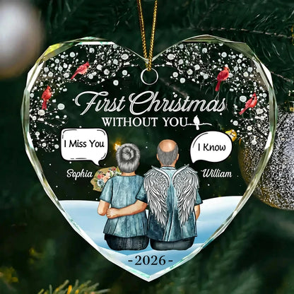 First Christmas Without You Couples Memorial - Personalized Heart Shaped Glass Ornament