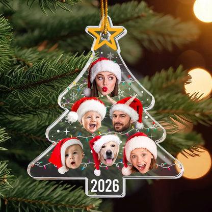 Custom Face Christmas Tree With Led Light Funny Family - Personalized Acrylic Photo Ornament
